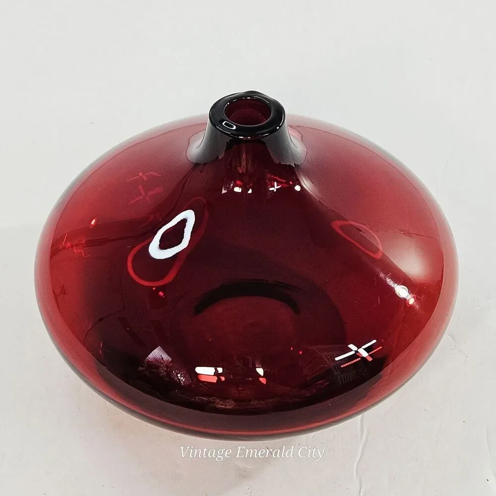 Vtg Ruby Cranberry Red Salong Hand Blown Glass Bud Vase Rounded Accent Piece